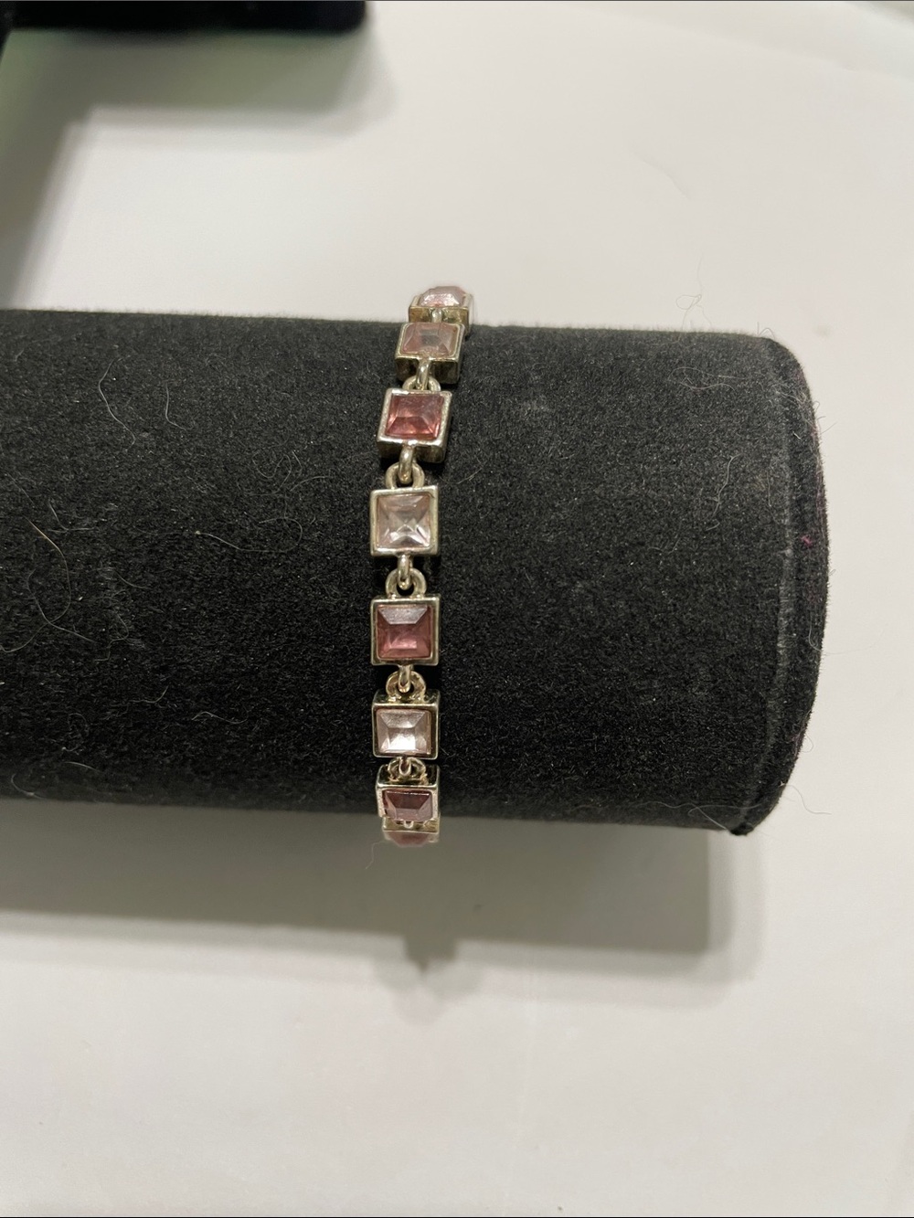 Pink Square-Stone Link Bracelet.  9/6/6/2